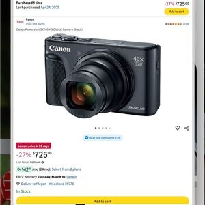 Canon SX740 HS Digital Camera - Sleek Black